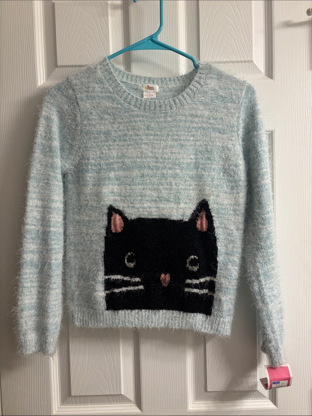 Girl’s Circo Light Blue Fuzzy Knit Sweater with Black Cat